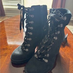 Gianni Bini Black Lace-Up Heeled Ankle Boots